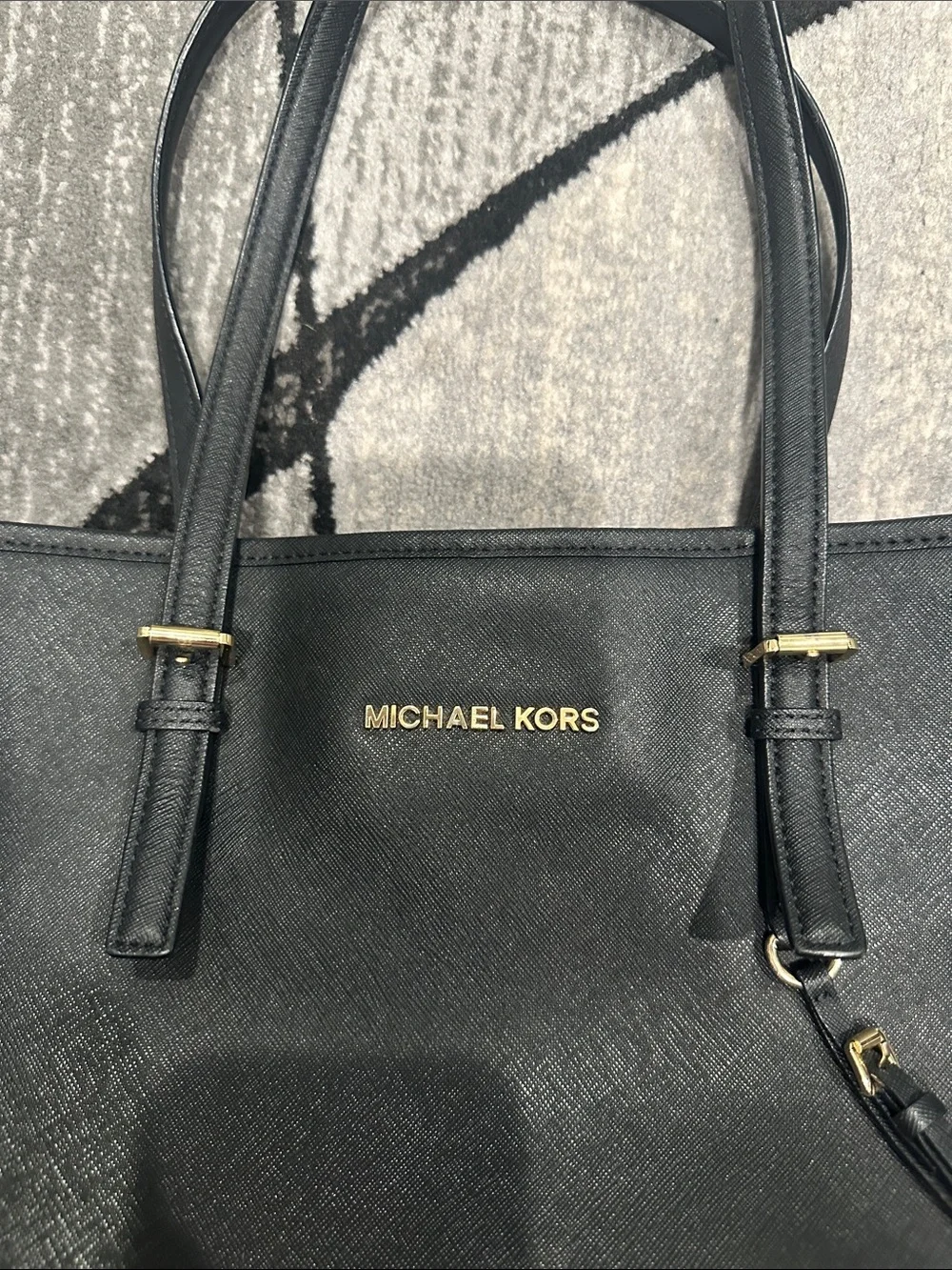 Michael Kors Black Saffiano Leather Tote with Gold Accent